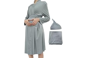 SUFEINI Maternity Robe and Matching Baby Swaddle Blanket Set, Mommy Robe with Receiving Blanket Girls Boys Sleepwear