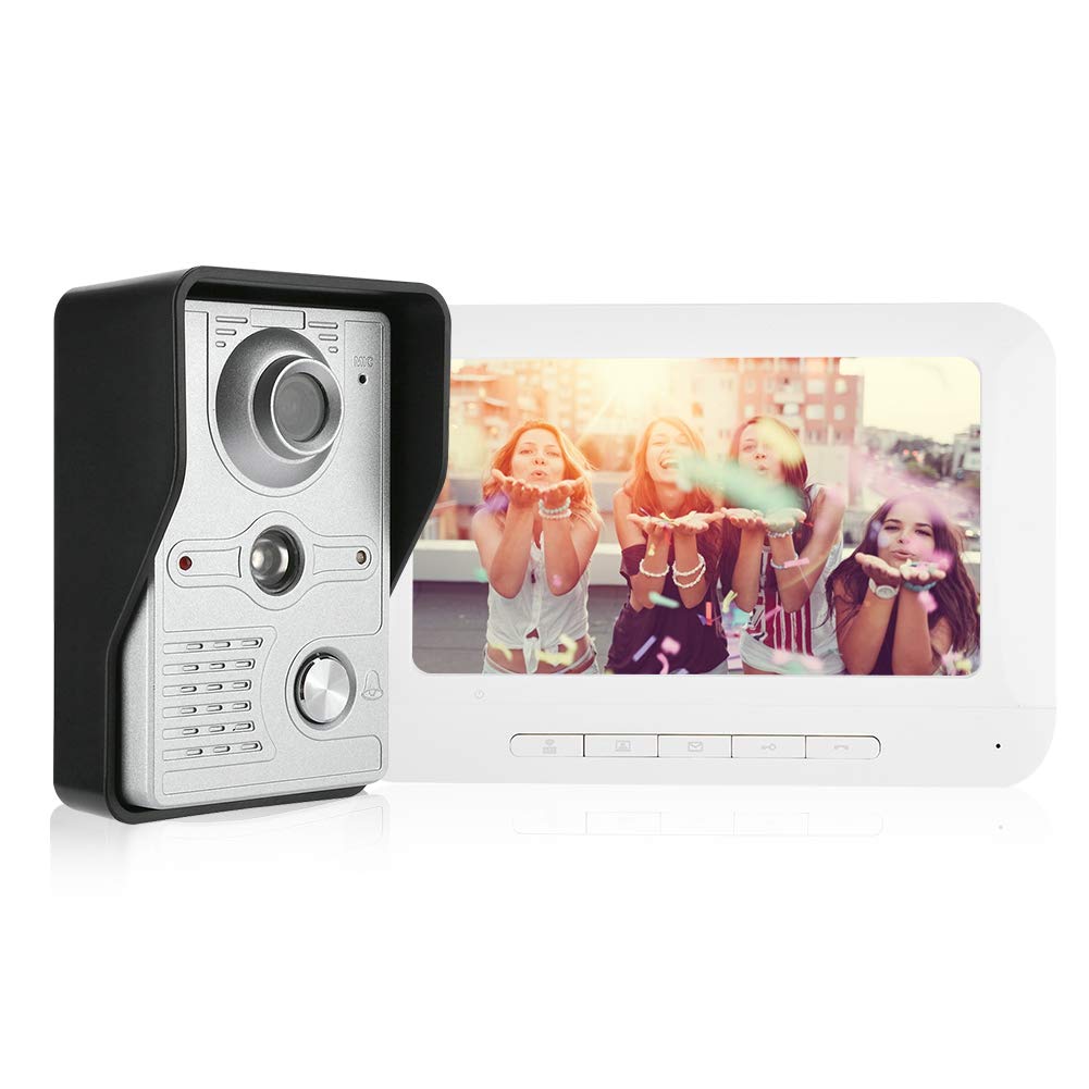 Video Door Phone Intercom System, 7 Inch Color Waterproof Video Doorbell Camera, Night Vision, Remote Monitoring for Home Security(UK)