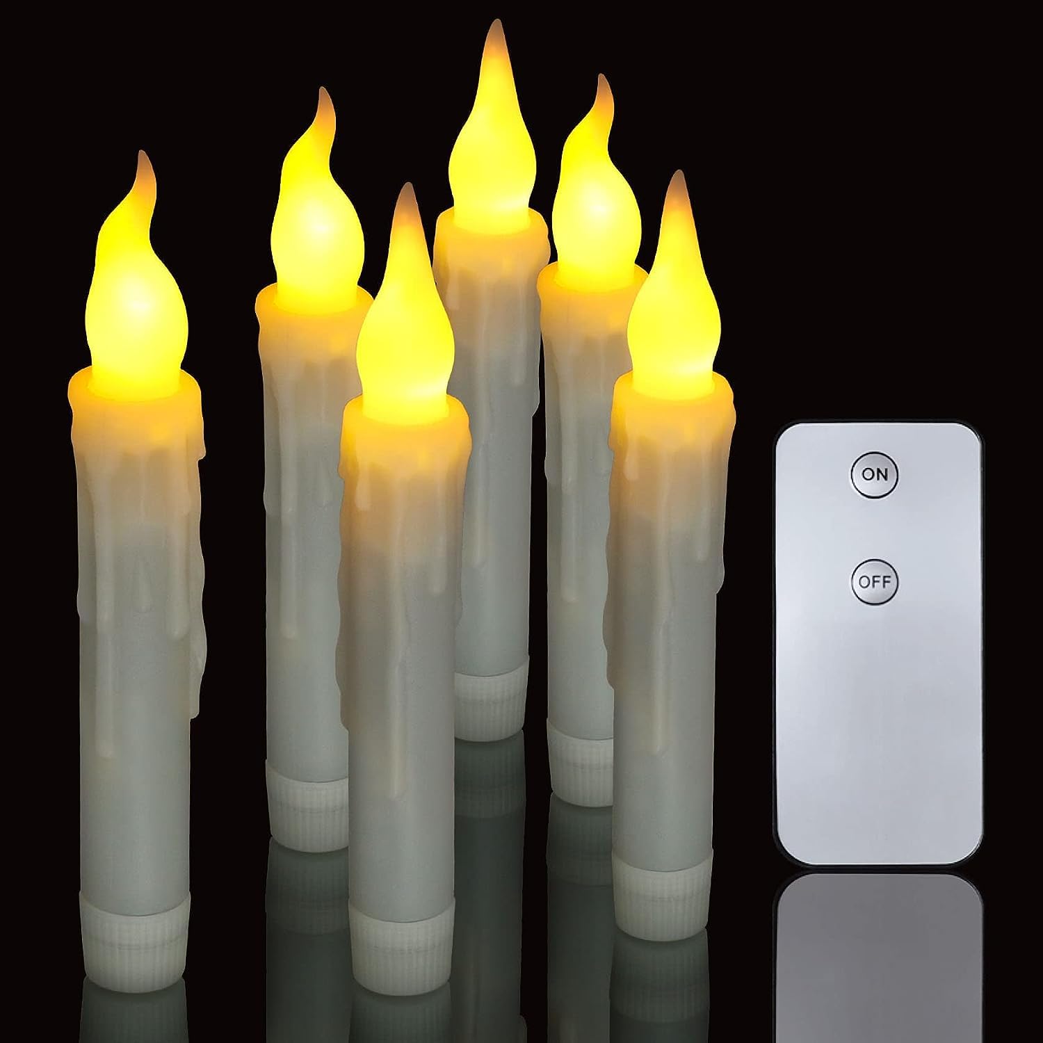 PChero LED Tapered Candle with Remote Control, 6pcs LED Flameless Battery Taper Floating Candles Sticks for Christmas Halloween Room Table Decorations