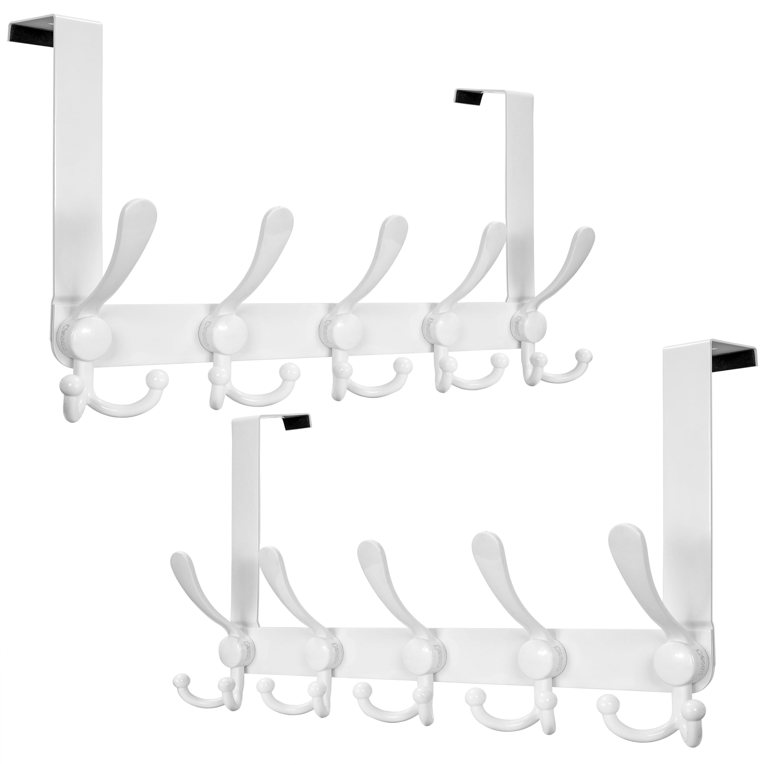 Dseap Upgraded Over Door Hook | Fits 3.5-4.5cm Doors, Easy Install Heavy-Duty Stainless Steel | 5 Triple Hooks Door Hanger Rack | Damage-Free for Coats Bags Towels, White, Pack of 2