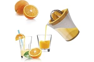 Manual Citrus Juicer with Measuring Cup, Hand Press Orange Lemon Squeezer, Clear Container with Pour Spout,600ml/20oz