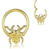 MOQIKAKA 16g 8mm/10mm Spider Bat Spider Net Septum Rings, Surgical Steel Halloween Nose Rings, Lips Helix Cartilage Clicker Hoop Earrings Daith Piercing Rings for Women Men