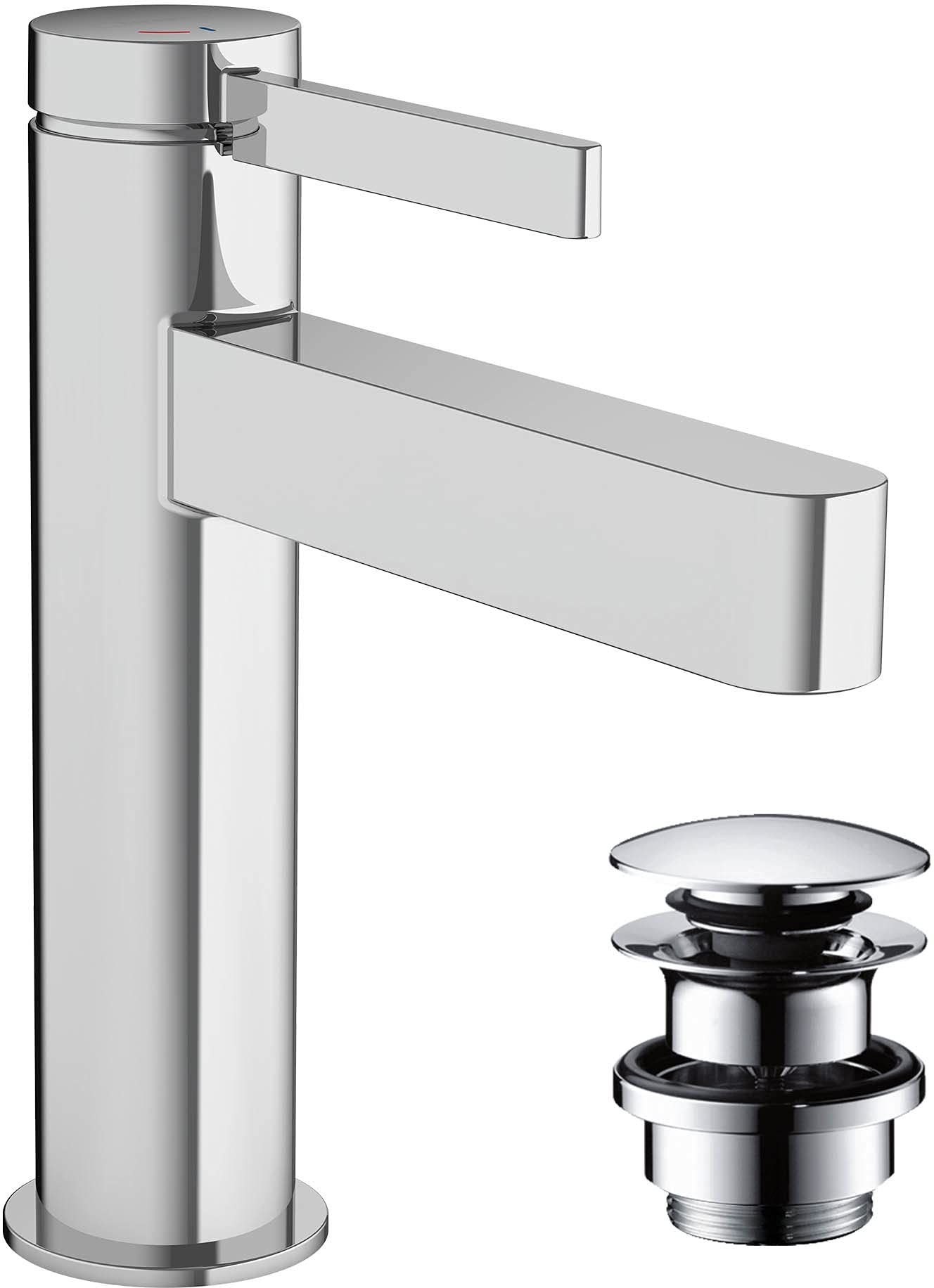 hansgrohe Finoris Basin Mixer Tap 110 Energy-Saving with push-open waste set, chrome, 76024000