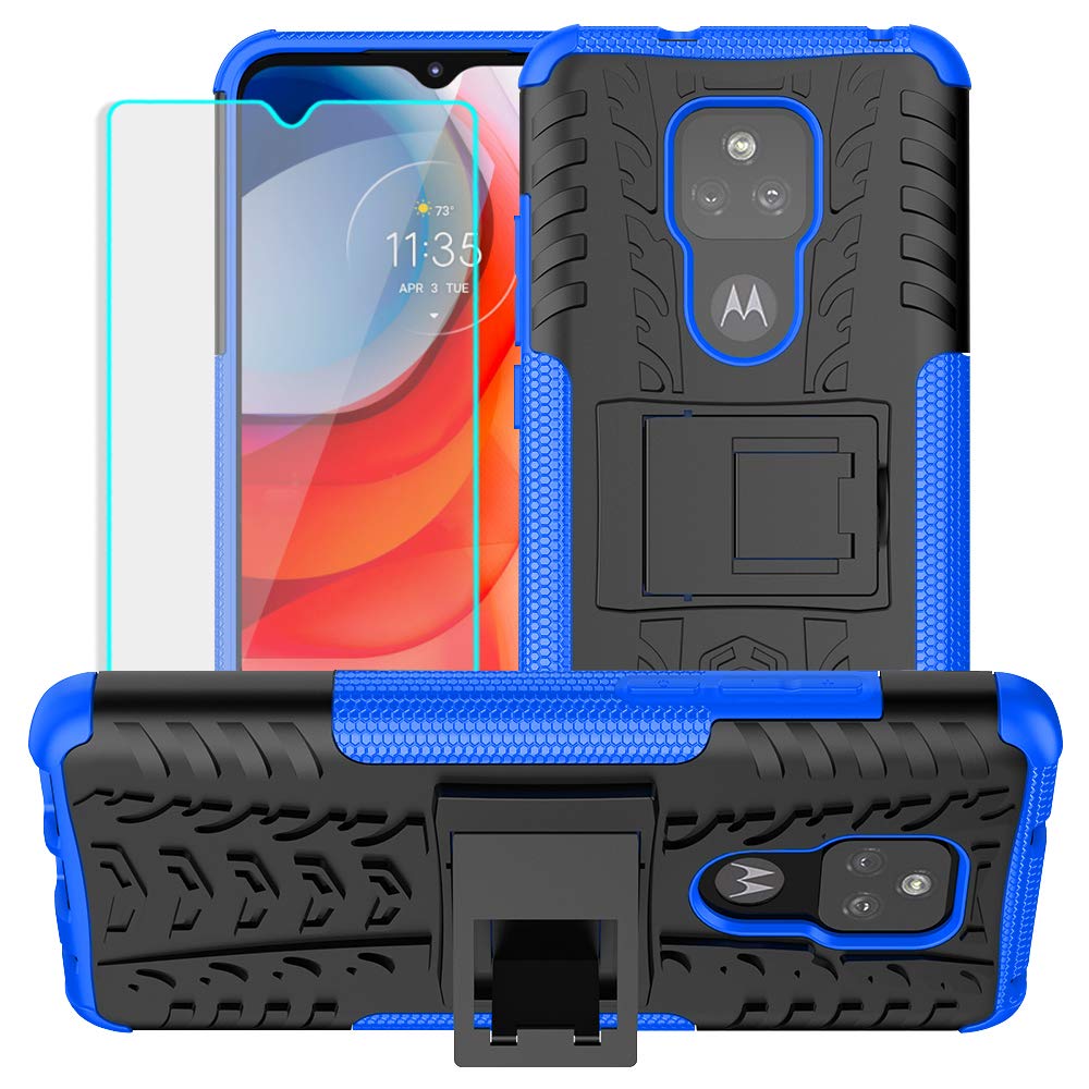 Photo 1 of for Moto G Play 2021 Case, Moto G Play Case with HD Screen Protector, Shockproof Silicone Protective with Kickstand Hard Phone Cover for Moto G Play 2021 (Blue)
