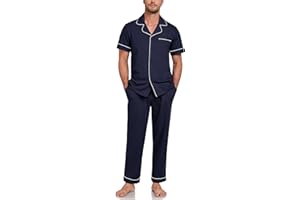 EA'S SECRET Mens Pajamas Set 100% Cotton Soft Button Pajamas for Men Short Sleeve Sleepwear 2 Piece Lounge Pjs Sets