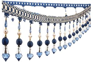 Yalulu 4 Yards Multicolor Beaded Hanging Ball Tassel Fringe Trim Large Bead Sewing Trim Fringe for Curtain Tablecloth Home Decoration (Gem Blue)
