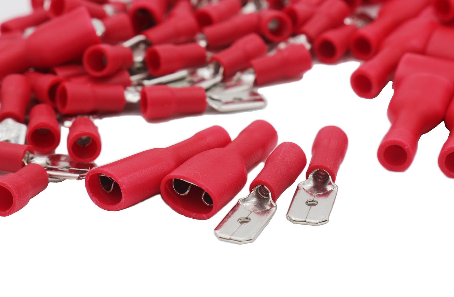 Grapelet 100x Red Fully Insulated Spade Electrical Crimp Connectors- Mixed Male & Female - 50x Female and 50 x Male