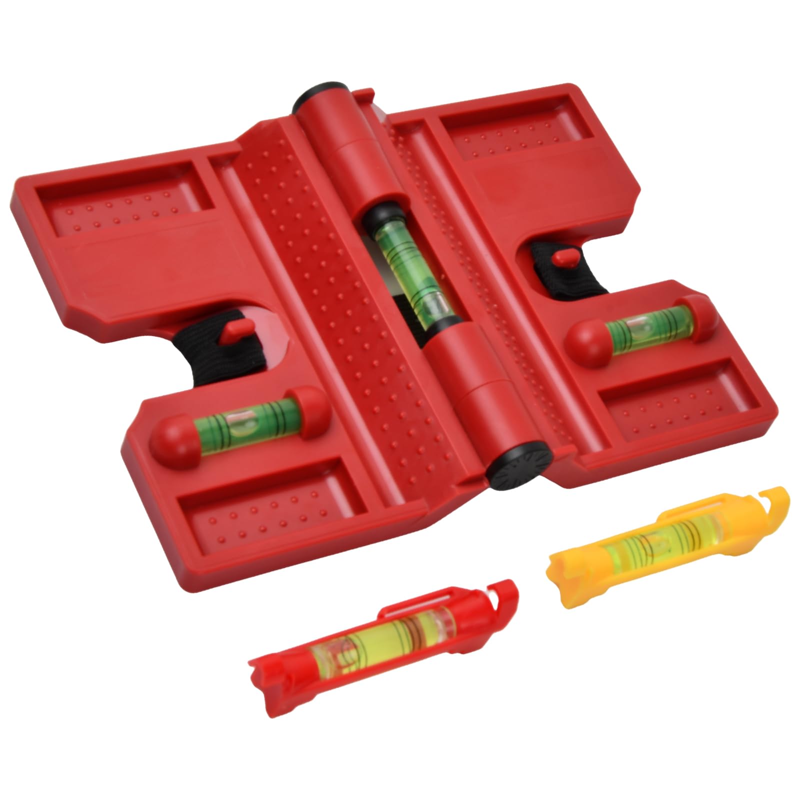 Post Spirit Level Magnetic, Angle Spirit Level with Magnet Red, Post Spirit Level with Two Linear Spirit Levels, for Pipe Installation Picture Hanging Assembly Aid