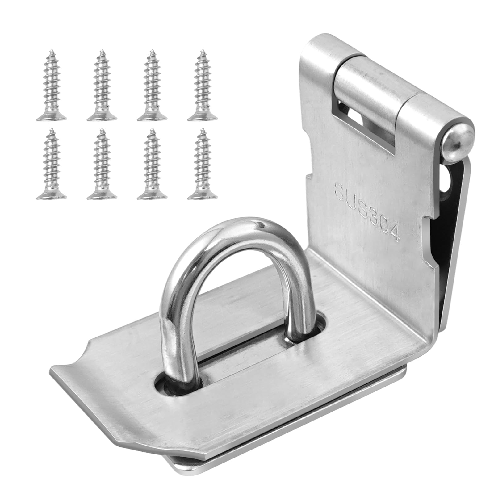 BuxiuGK Heavy Padlock Hasp Door Clasp 90 Degree Right Angle Door Lock Gate Latch 304 Stainless 4 Inches with Screws for Doors Gate Window,Silver