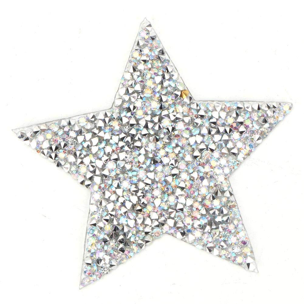 10Pcs Sparkling Rhinestone Stickers, 8cm Five-Pointed Star Pattern Clothes Patches Fashion Sequined Bling Interior Accessories (AB Color)