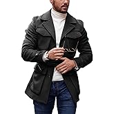 Pretifeel Mens Trench Coat Slim Fit Wool Blends Business Lapel Belted Overcoat Winter Casual Peacoat Jacket