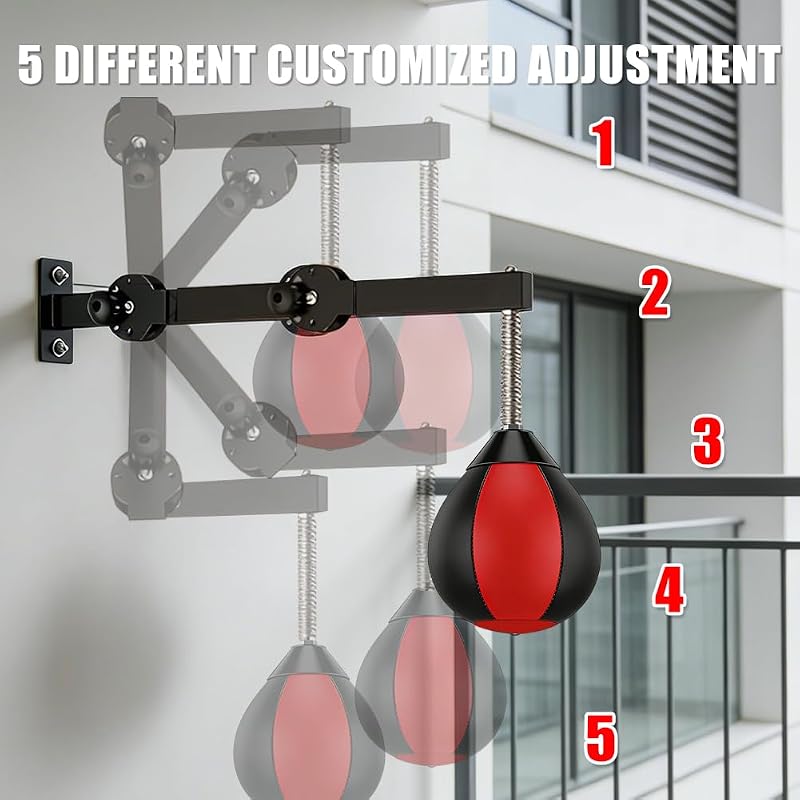 Table de punching ball - Pour montage mural - Avec suspension - Sac de frappe suspendu avec ressorts - Pour la gym à la maison, l'entraînement, la réduction du stress - Rouge et noir