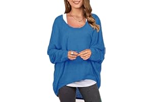 ZANZEA Women's Off The Shoulder Batwing Tops Casual Loose Oversized Tshirts Long Sleeve Fall Pullover Sweater Tops