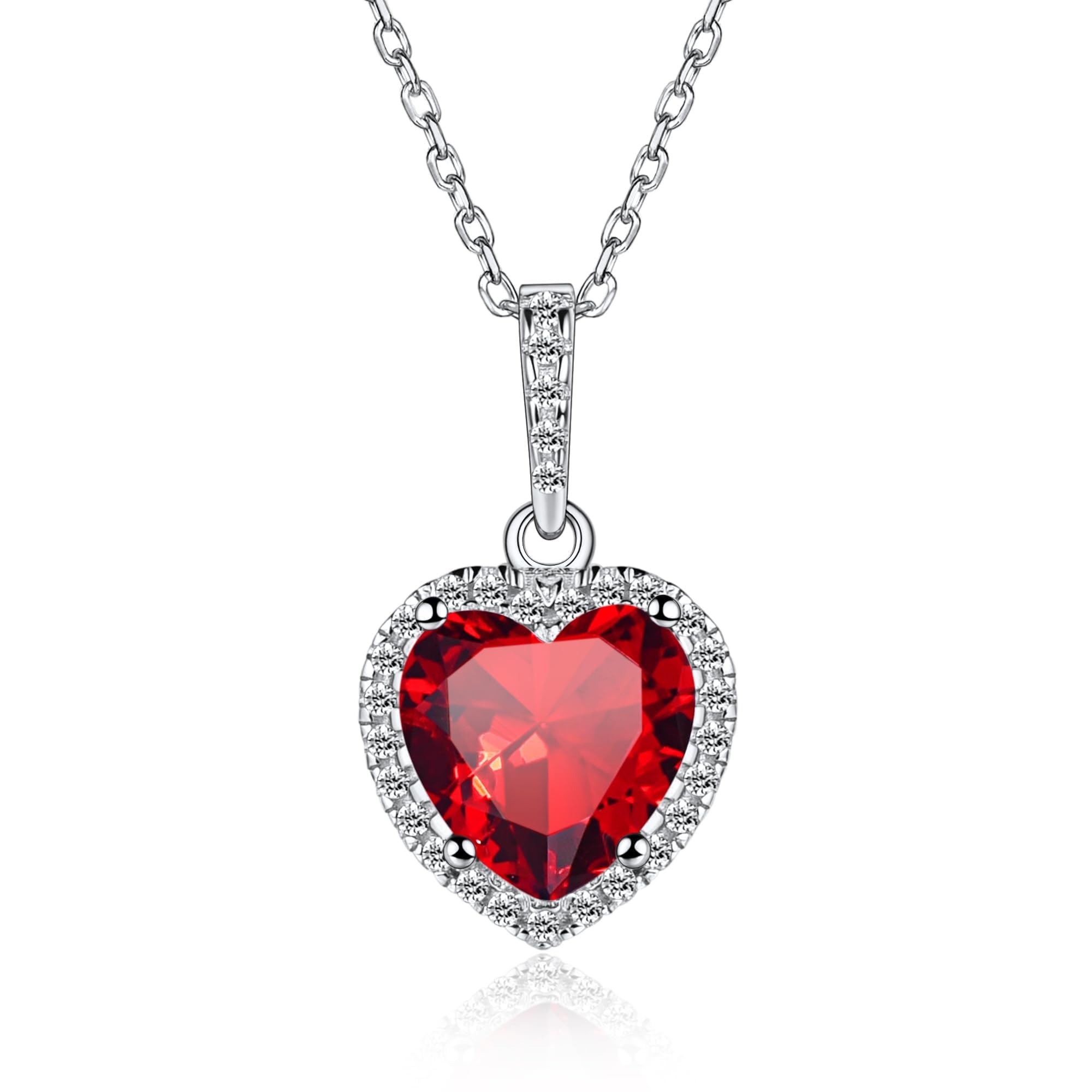 ChicSilver 925 Sterling Silver Shape of My Heart Birthstone Pendant Necklace For July Women Simulated Ruby Birthday Jewelry — image 1