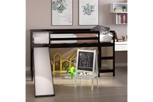 NAFORT Twin Low Loft Bed with Slide & Stairs – Solid Wood Kids Loft Bed Frame, Guard Rails & Slat Support, Climbing Ladder, Space-Saving for Boys & Girls (Espresso)