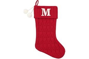 Just Jolly 20 Inchs Red Knit Christmas Stockings, Personalized Initial Embroidered Xmas Stocking Larger Sock for Christmas Tree Fireplace Christmas Party Holiday Hanging Stocking Decorations(M)