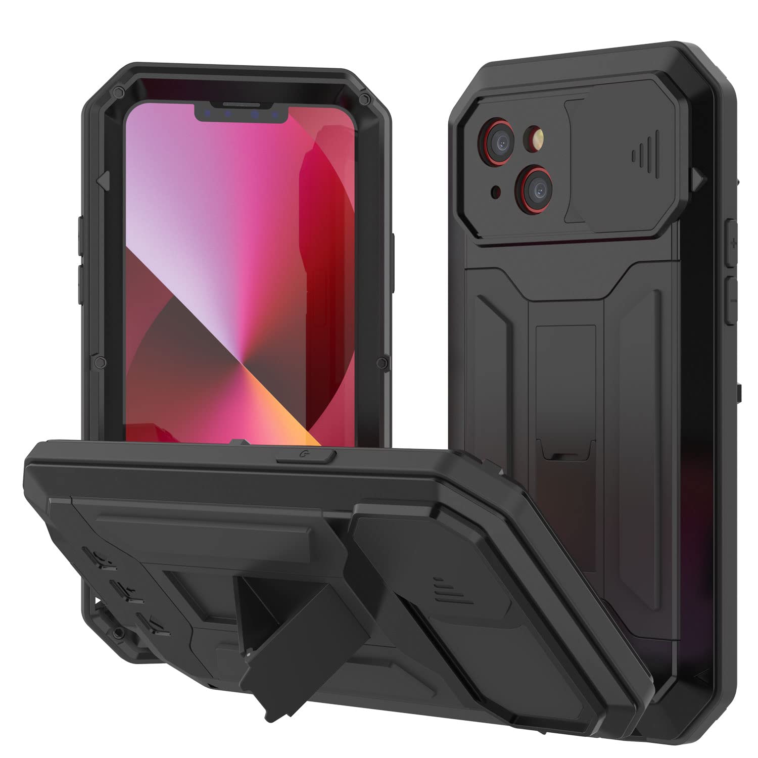 PunkCase for iPhone 13 Mini Metal Case 2.0 | Heavy Duty Armor Cover | Full Body Aluminum & TPU Design W/Built in Tempered Glass Screen Protector for iPhone 13 Mini (2021) (5.4") [Black]