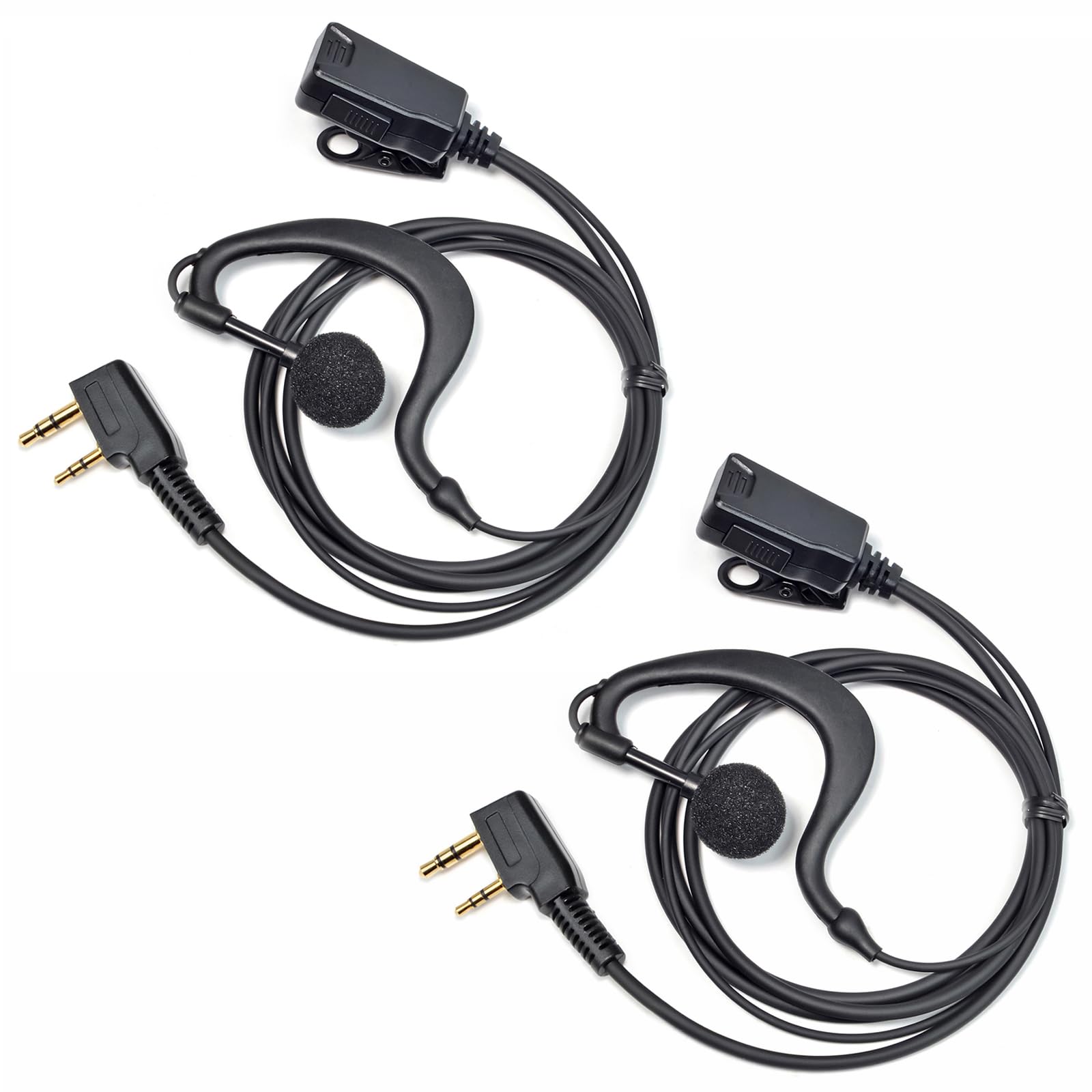 HYSHIKRA Walkie Talkie Earpiece with mic, 2 Pin Headset with PTT, Compatible with Kenwood eSnic Retevis Baofeng UV-5R Radio Ear Piece for Security Bodyguard (G Shape, 2 Pack)
