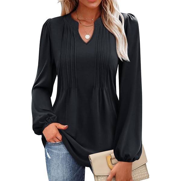 thumbnail image 2 of ForHailey Woen's Plus Size Tops 3/4 Ruffle Sleeve Shirt V Neck Pleated... 2 of 13