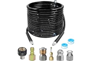 Selkie Pressure Washer Sewer Jetter Kit - 100Ft X1/4" Hydro Drain Jetter Cleaner Hose, Corner, Rotating and Button Nose Sewer Jetting Nozzle Waterproof Tape,Orifice 4.0 4.5,1/4 Inch NPT,5800 PSI
