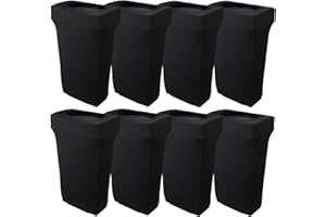 BSTKEY 23 Gallon Stretch Spandex Trash Can Cover, 8 Pack Outdoor Fitted Waste Container Cover Rectangular Garbage Can Covers for Wedding Party Commercial Fundraiser Decor, Without Trash Can (Black)