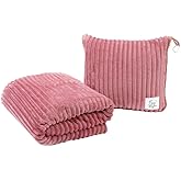 Premium Travel blanket pillow - XL 50"x70" | 2 in 1 Travel Blanket Airplane Compact with Bag having Hand Luggage Sleeve & Bac