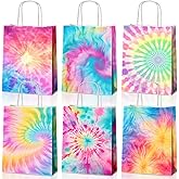 JOYGATHER 24 Pcs Tie Dye Party Favors Bags with Handles, Colorful Rainbow Goodie Gift Candy Kraft Paper Bags with 6 Different Types for Kids Adult Birthday Baby Shower Party Supplies Decorations