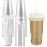 voryshen 50 Pack - 24 oz Clear Plastic Cups with Lids and Straws,Sturdy & Food Safe,Disposable Iced Coffee Cups|Disposable Smoothie Cups for Cold Drinks