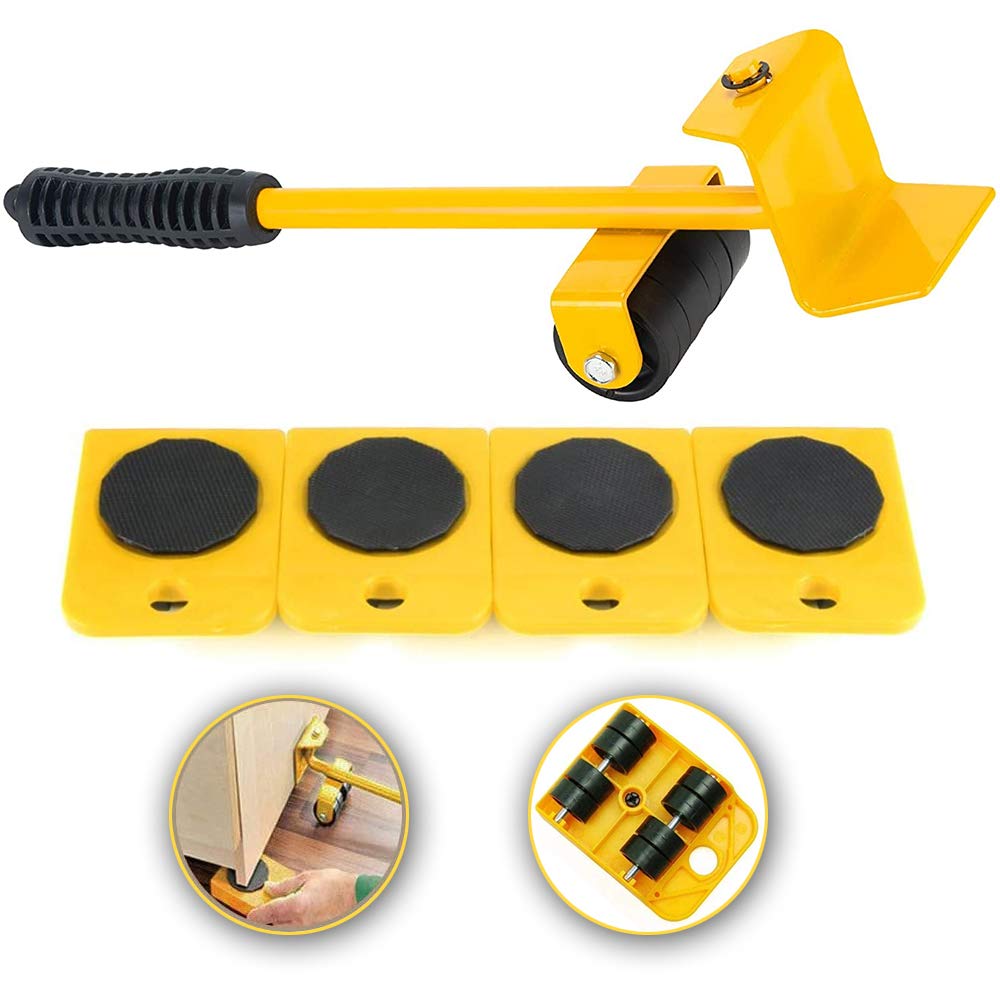 Ygapuzi Heavy Duty Furniture Lifter with 4 Sliders Appliance Roller Moving Tools for Sofa Refrigerator Cabinet, Max Up for 150KG/330LB, Easily Redesign and Rearrange Living Space (Yellow)