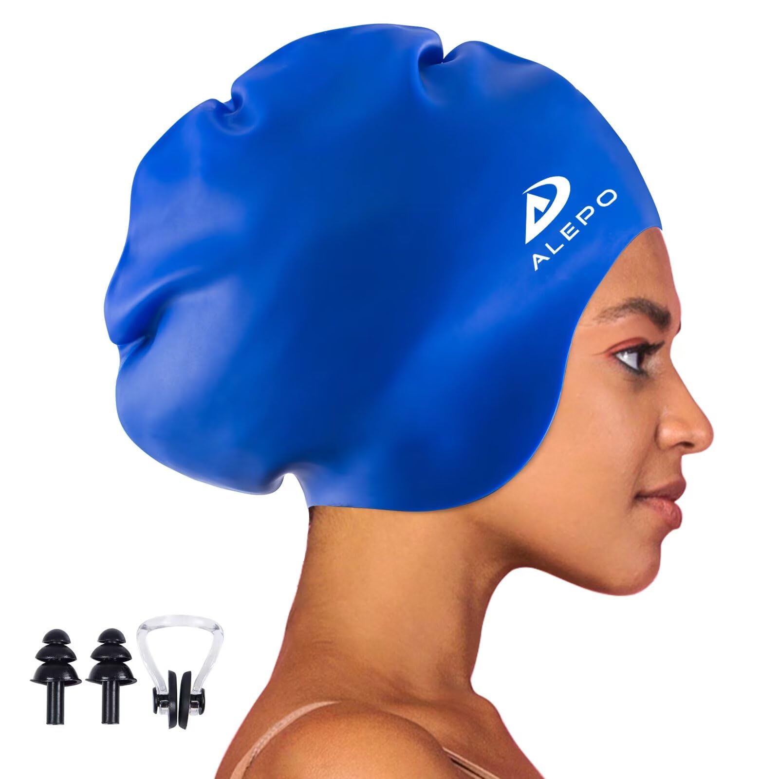 Alepo Extra Large Swimming Cap Women Men, Durable Silicone Swimming Hat Long Hair with Ear Protection, Unisex Adults Swim Caps for Long Thick Curly Hair & Dreadlocks Braids Weaves Afro Hair