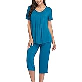 COLORFULLEAF Womens Pajama Sets Summer Pjs Lounge Sets for Women Soft Sleepwear Top and Capri Pants with Pockets