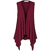 Lock and Love Women's Sleeveless Print/Solid Draped Open Front Cardigan Vest Asymmetric Hem Plus Size
