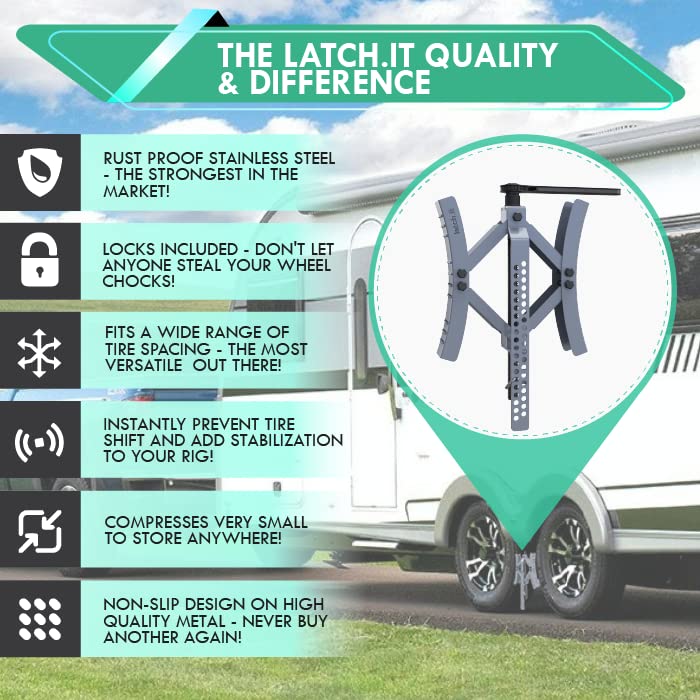 LATCH.IT RV Wheel Chocks 2Pack X Chocks Wheel Stabilizer for Travel