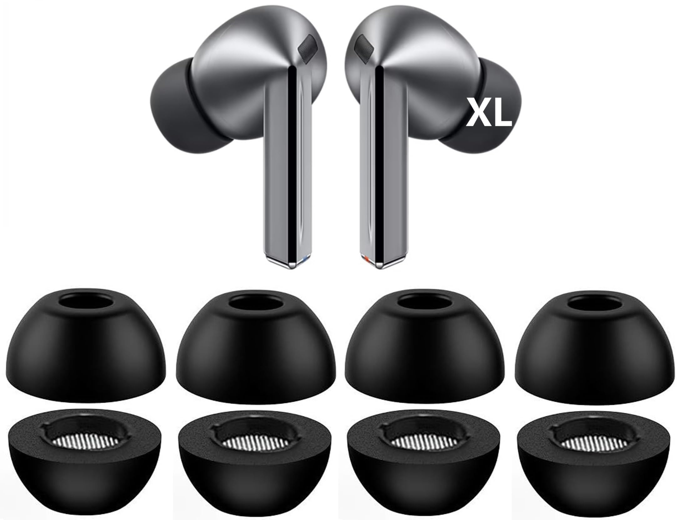 Photo 1 of Replacement Foam Tips for Galaxy Buds3 Pro, Noise Cancelling Memory Foam Ear Tip, Fit in Case, XL Size 4 Pairs, Black XL (Buds3ProFoamXL4p)