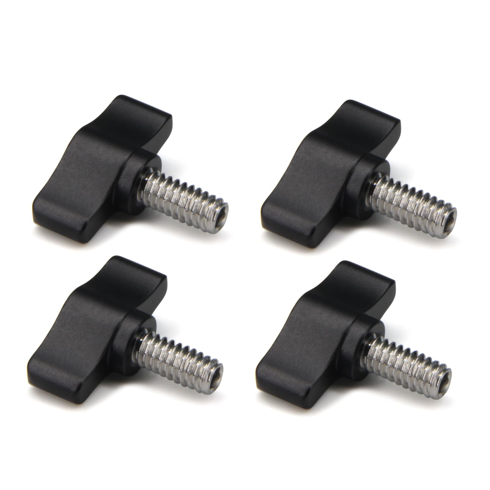 Befenybay 4pcs 1/4"-20 x 1/2" Thumb Screw Stainless Steel Standard/Coarse Thread Black Aluminum Knob