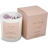 Healing Crystal Candle, Scented Candle Infused Amethyst and Clear Quartz Crystals, English Pear&Freesia Scented,Positivity Energy Wellness, Gift for Women Aromatherapy Clean Vegan 10Oz Jar