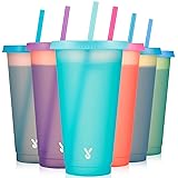 Meoky Plastic Cups with Lids and Straws Bulk - 6