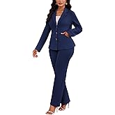 Kafiloe Women Suits 2 Piece Set Long Sleeve Blazer Pants Suit Dressy Business Casual Work Outfits Office