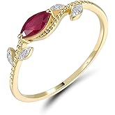 Santuzza 10K Solid Gold Solitaire Marquise Gemstone Genuine Diamond Dainty Ring for Women