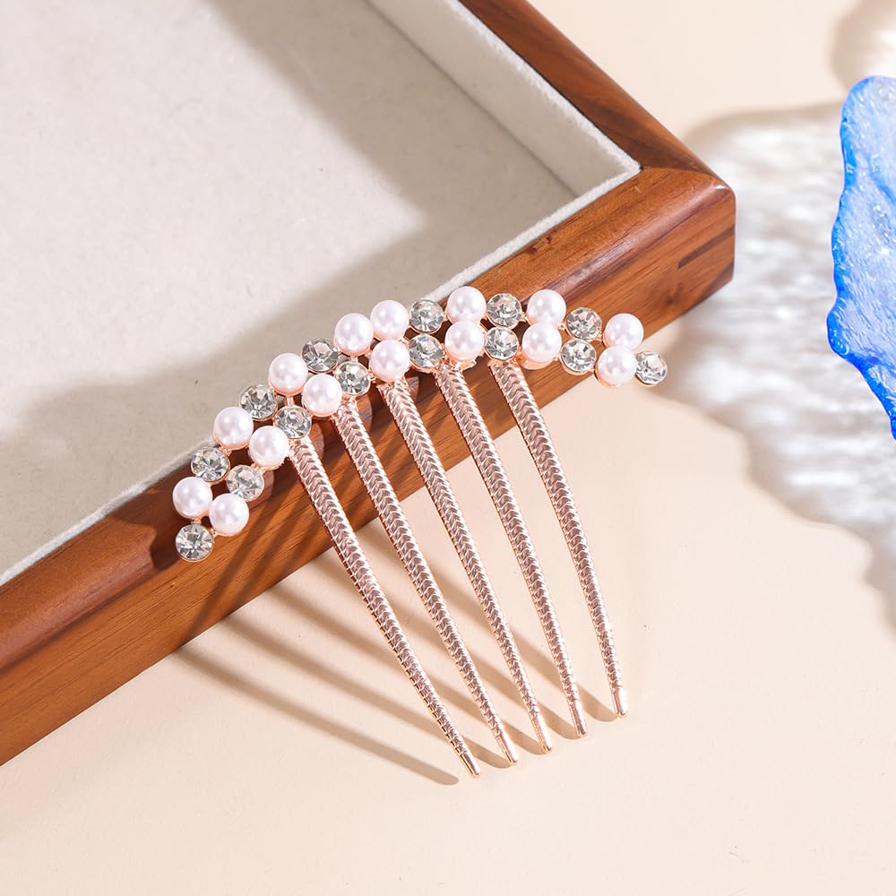 Shishiruyizhong Luxury Glitter Sparkly Crystal Rhinestones Pearls Hair Side Combs Hairpins Barrettes Clips with Long Teeth Hair Bun Accessories for Women Girls