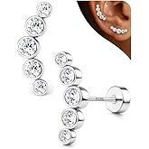 LOLIAS Hypoallergenic Cartilage Earrings for Women Flat Back-925 Sterling Silver Post Stud Flatback Earrings for Sensitive Ears-20G Ear Crawler Climber Cartilage Earring Tragus Conch Helix Piercing Jewelry