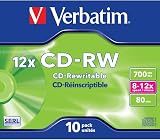 Verbatim CDRW-80 Rewritable CD Disc 10 Pack Jewel Case 8-10x Speed