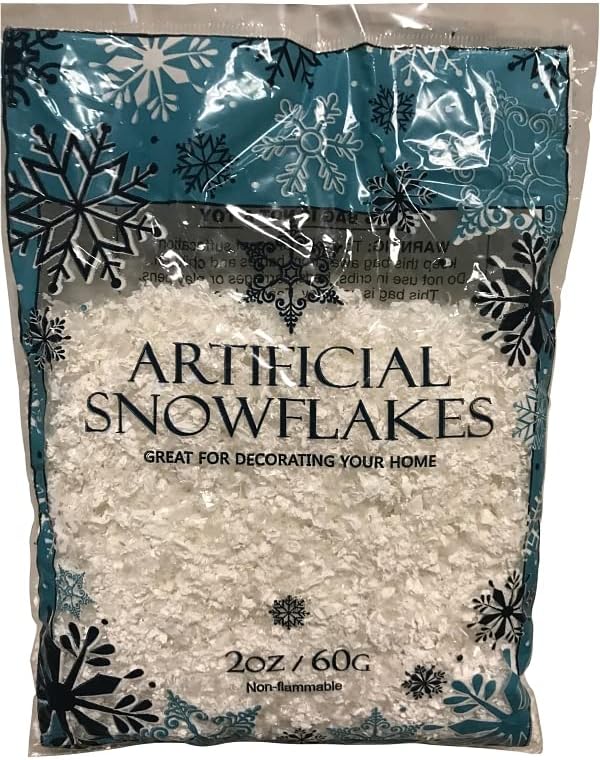 Artificial Snow - Rocky Mountain Goods Fake Snowflakes - Artificial Glittered Snowflakes for Christmas Decoration - Sprinkle Snow - Great for Village Displays and Crafts - Dry Plastic Glittered Snowflakes - 2 oz Bag