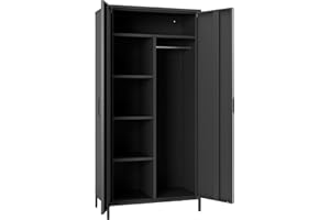 Steehoom Metal Armoire, Wardrobe Closet Cabinet with 1 Hanging Rod and 4 Shelves for Bedroom, Changing Room, Laundry Room, Office (Black)