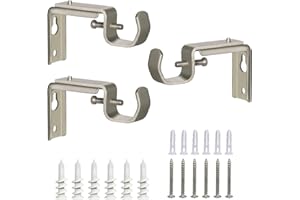 IHRDNNR Curtain Rod Bracket Heavy Duty Multifunction Adjustable Curtain Rod Holders Silver for Hanging 1/2 or 1 Inch Rods, Set of 3 (Silver)