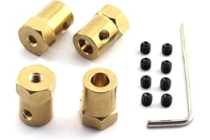 HJ Garden 4pcs 6mm Brass Hex Shaft Coupling Motor Flexible Coupler Joint for Connecting DC Motor Shaft, Robot, Model Car Tyre etc.