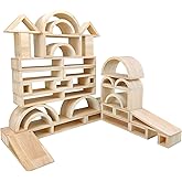Over-Sized Hollow Wooden Block Set for Kids, Prechool Building Blocks Set | 29 Piece Natural Unpainted Large Blocks, Solid Rubber Wood Various Shapes, Preschool Kids Toy Building and Stacking Blocks