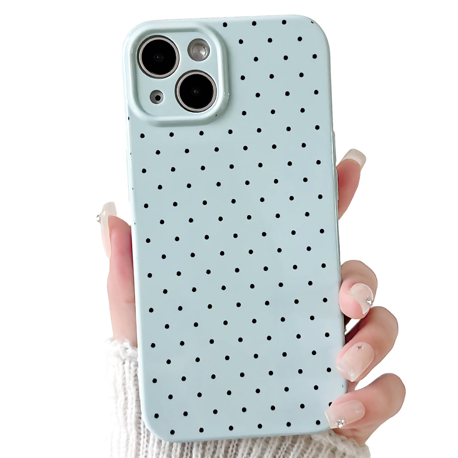 Lovmooful Compatible for iPhone 15 Plus Case Cute Polka Dot with Aesthetics Design for Girls Women Soft TPU Shockproof More Protective Girly for iPhone 15 Plus Case-Blue