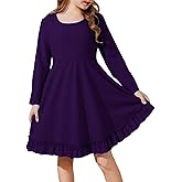 JiAmy Girls Dresses Fall Long Sleeve A Line Twirly Skater Ruffle Loose Casual Dress with Pocket