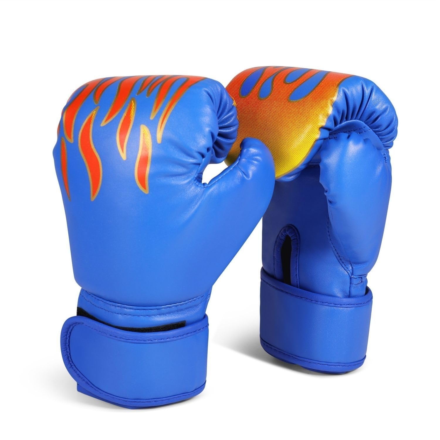 Flexzion Kids Boxing Gloves for 3-8 Years, 4 oz Fire Blue Sparring Gloves for Children's Kickboxing, MMA, Muay Thai Training